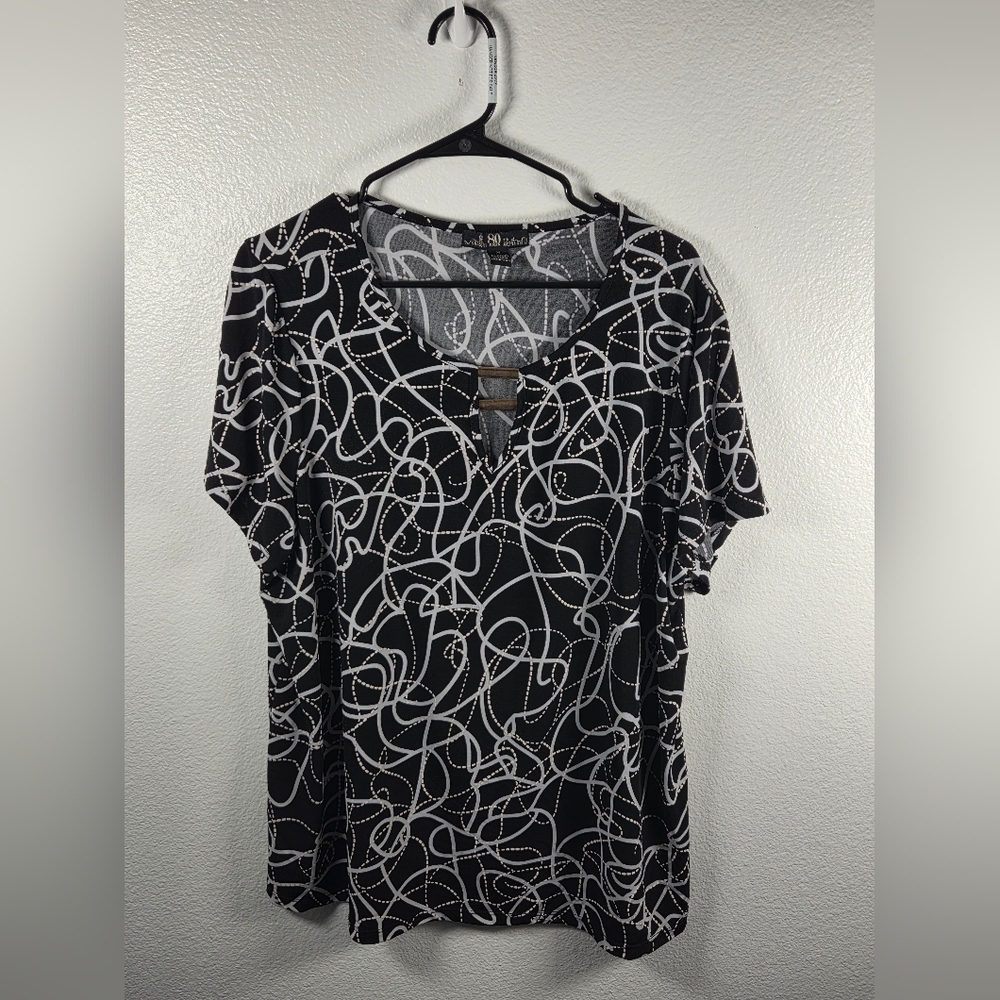 80 Park Elegant Black and White Women's Short Sleeve Top Size 2X